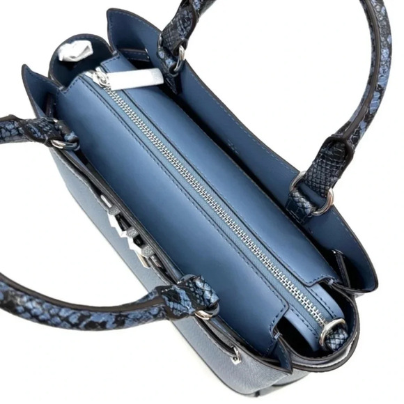 Michael Kors Large Reed Belted Satchel Crossbody Bag Denim Blue Snakeskin - Picture 8 of 12